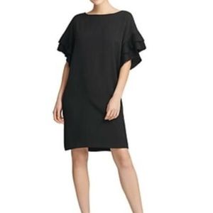 Donna Karan New York Black Pleated Sleeve Detail Midi Dress Size 12